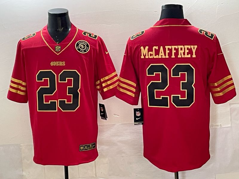 Men 2025 Nike San Francisco 49ers #23 Mcaffrey Red gold 5th generation Limited NFL Jersey 0067